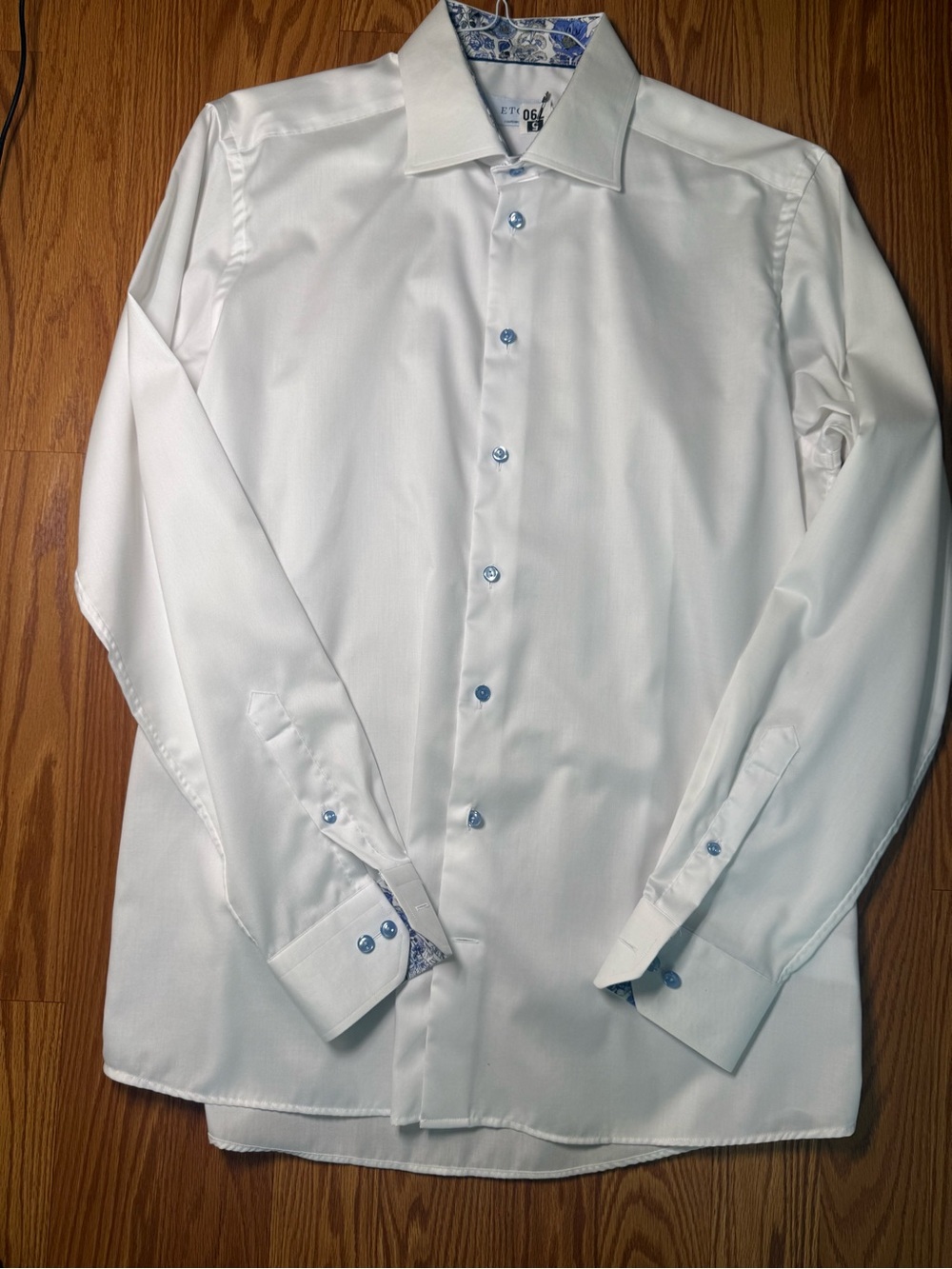 Eton White Dress Shirt with Blue Accent Buttons